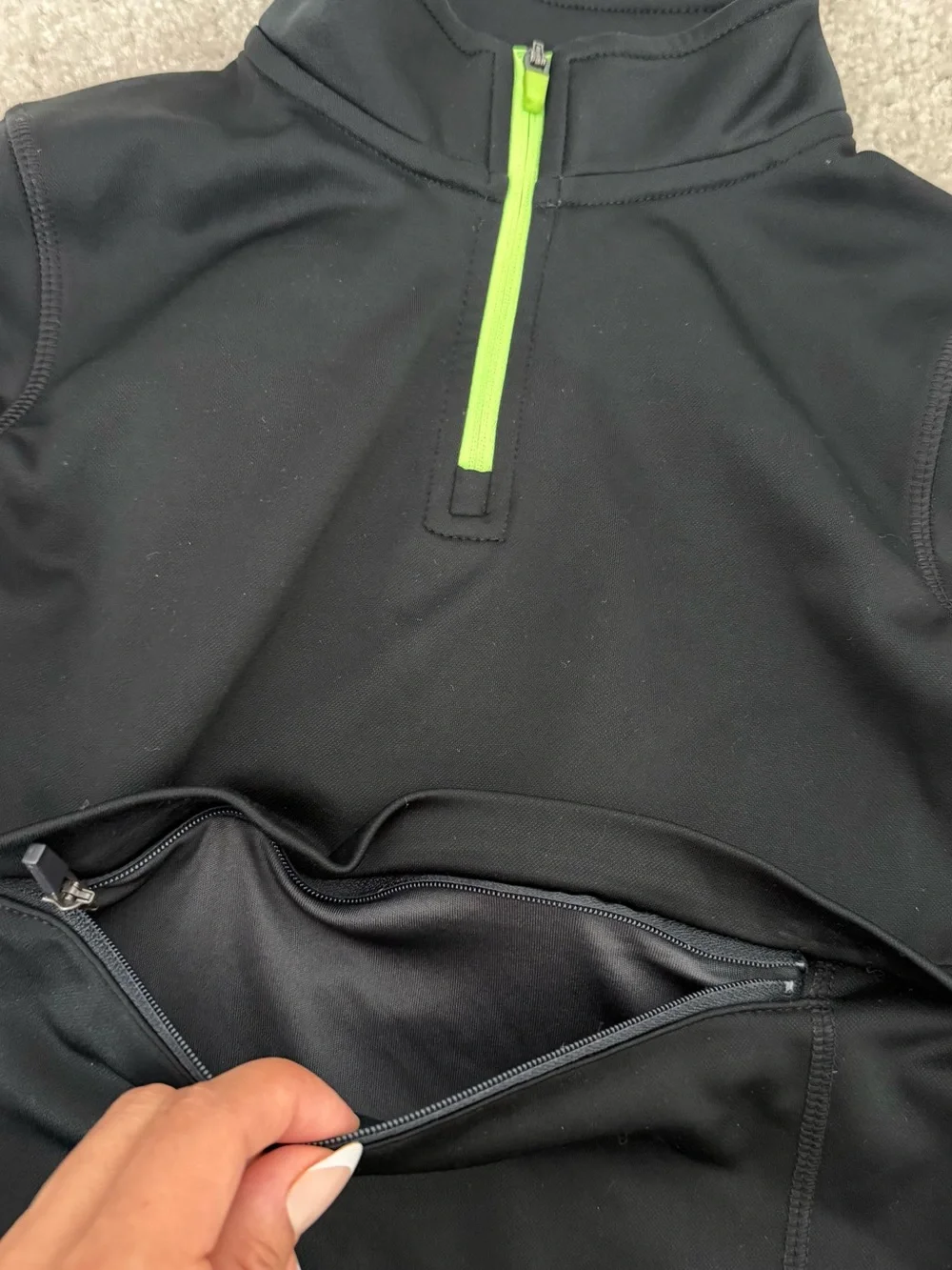 Cat&Jack Black Quarter-Zip Pullover with Neon Green Zipper